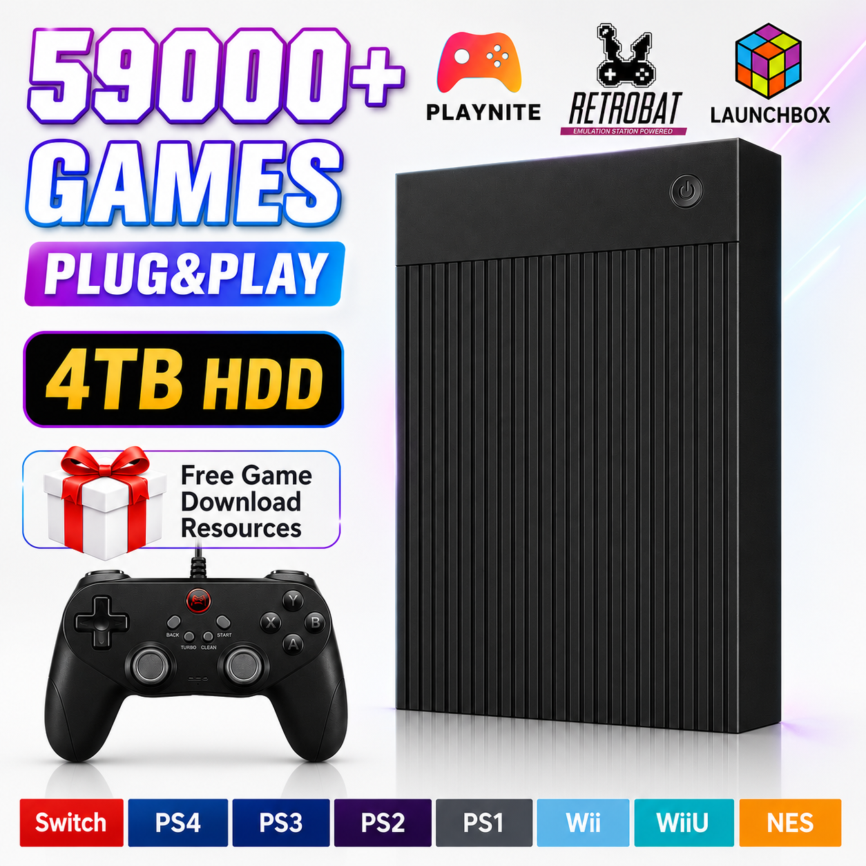 Retro Gaming Hdd - Portable 4TB Gaming HDD with 59000+Retro&3D&AAA