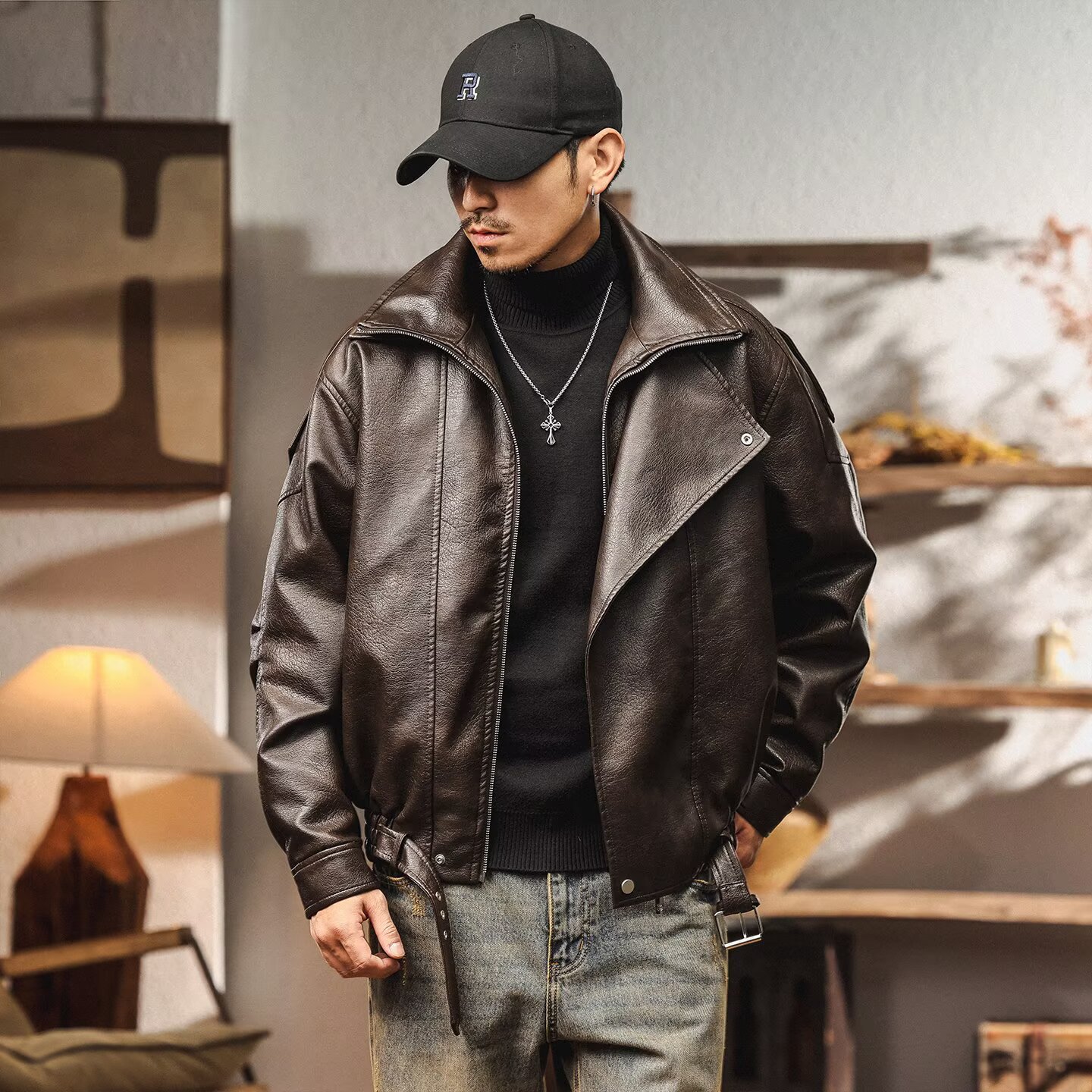 PU Leather American Retro Men' - Retro Gaming Jacket reseña y precio